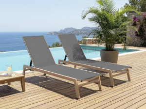 2er-Set Sonnenliegen aus Aluminium in Holzoptik "Elysia" - Grau 2