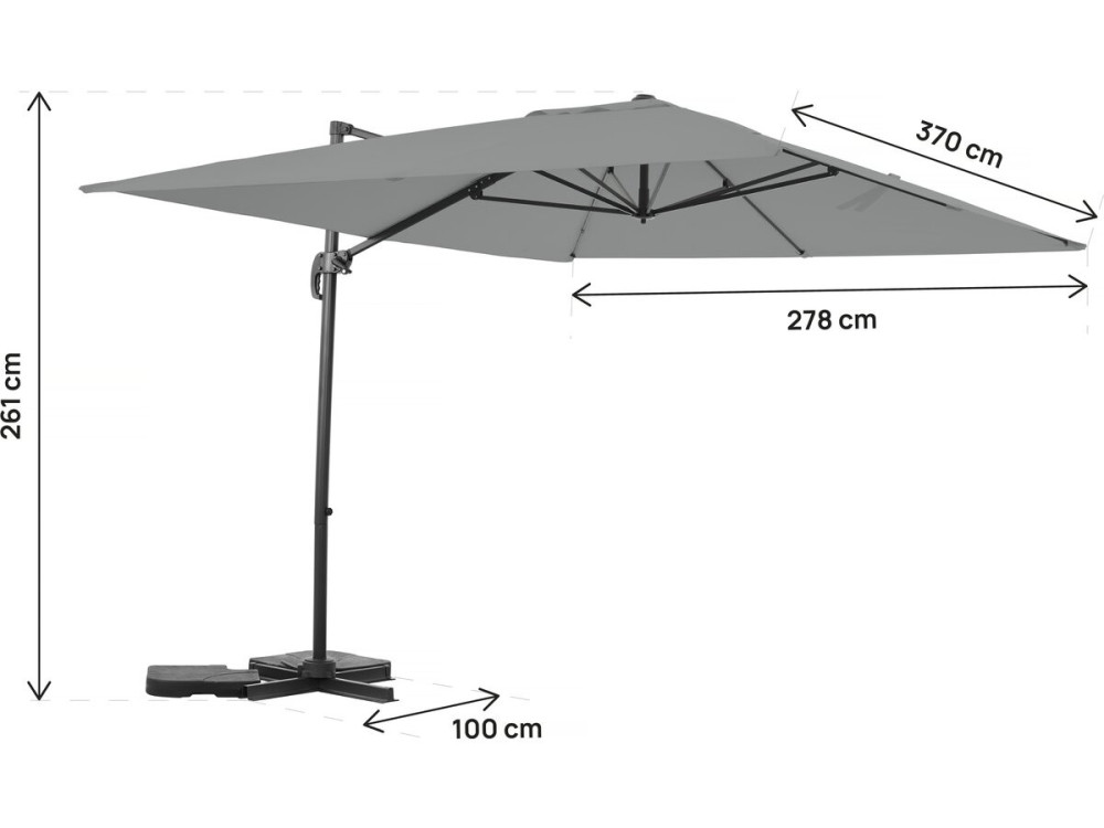Aluminium Gartenschirm "Sky 4" - 3 x 4 m - Grau - Mit Schutzhülle