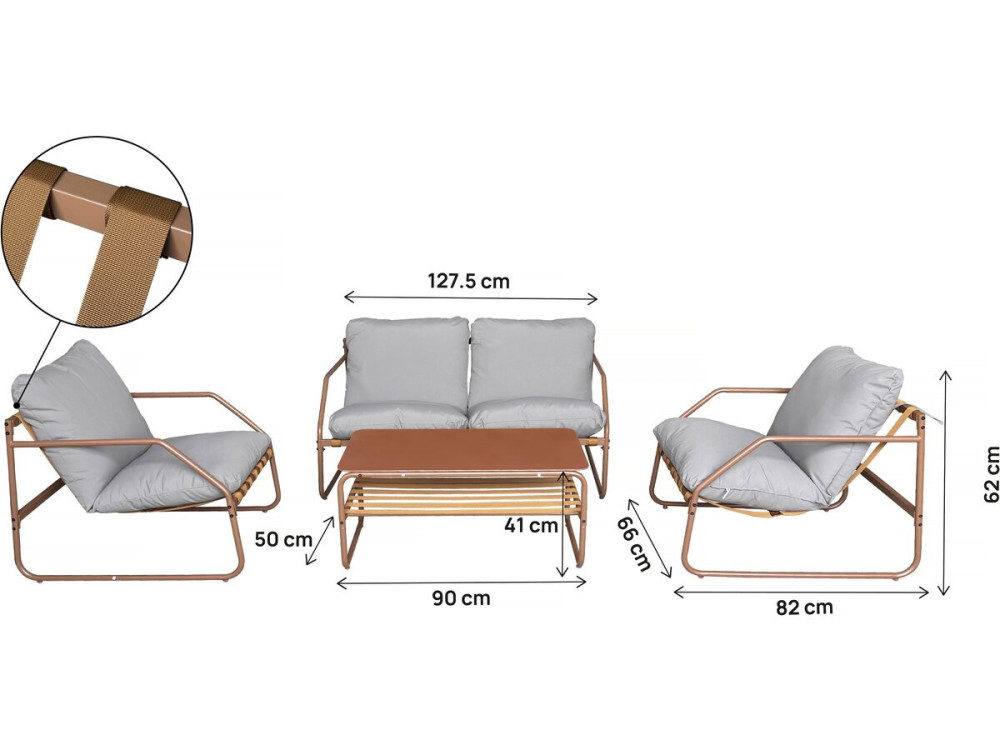 Gartenmöbel aus Metall mit Kissen "Sora" - 4 Sitzplätze - Terracotta