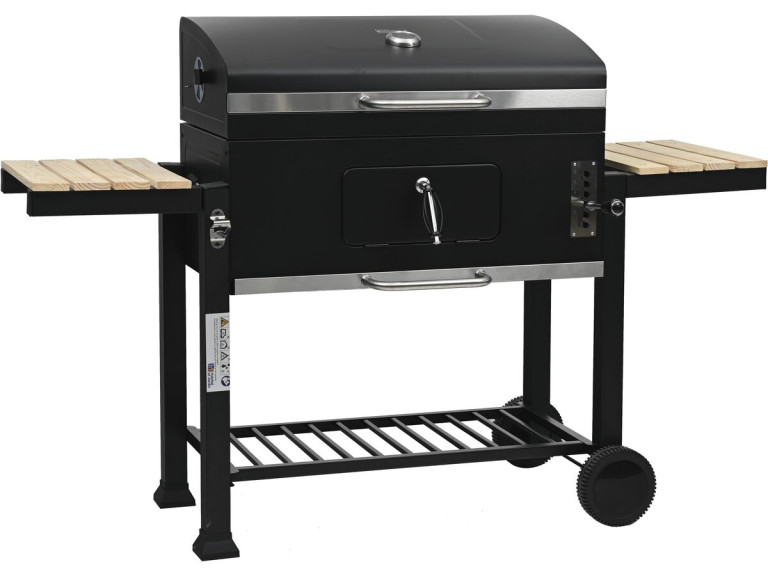 Kohlegrill mit Seitenablagen und verstellbaren Grillrosten "Marquis" - Schwarz