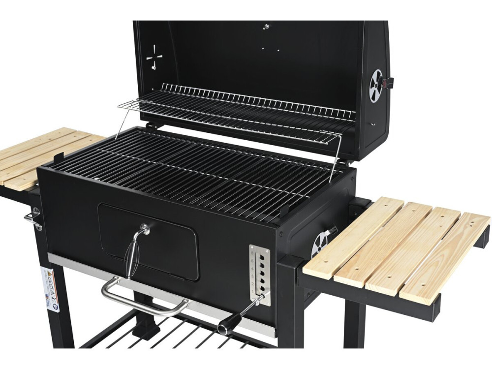 Kohlegrill mit Seitenablagen und verstellbaren Grillrosten "Marquis" - Schwarz