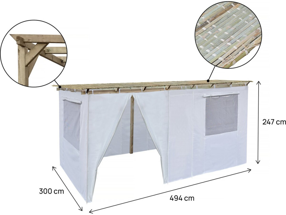Holz-Sukkah 3 x 5 M mit Stoff - Kasher Lemaehadrin - Skhah nicht enthalten