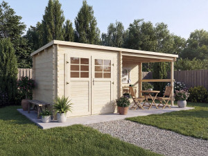 Gartenhaus aus Holz mit Vordach "Montval" - 14 m² - 28 mm 2