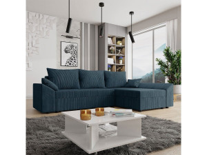 Umwandelbares Ecksofa mit Truhe „Vaugirard“ aus Cord – 3 Plätze – Blau 2