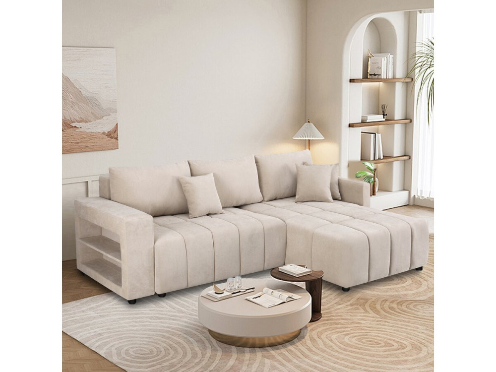 Ecksofa mit Schlaffunktion aus Chenille-Stoff 3-Sitzer - "Trocadero" - Beige