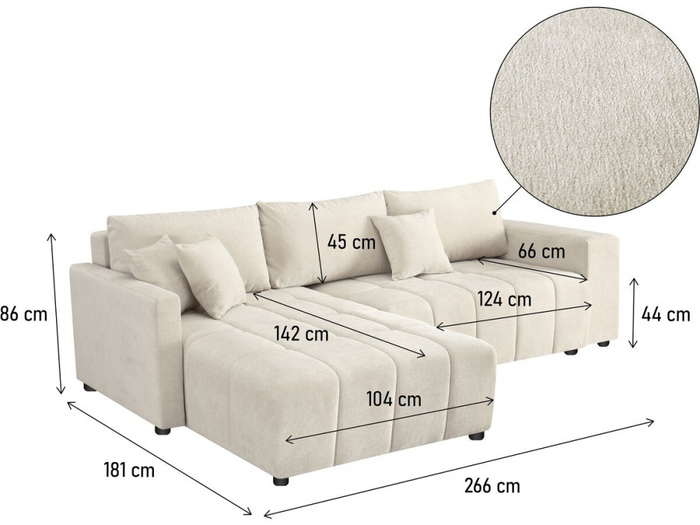 Ecksofa mit Schlaffunktion aus Chenille-Stoff 3-Sitzer - "Trocadero" - Beige