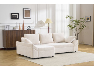 Ecksofa "Vaugirard II" aus Strukturstoff, wendbar und mit Schlaffunktion, 3-Sitzer, Beige 2