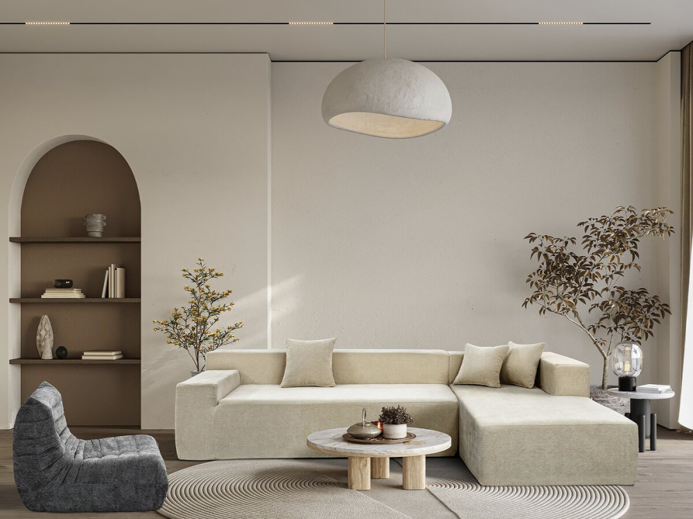 Ecksofa „Tessaro“ mit strukturiertem Stoffbezug – 4-Sitzer – Beige