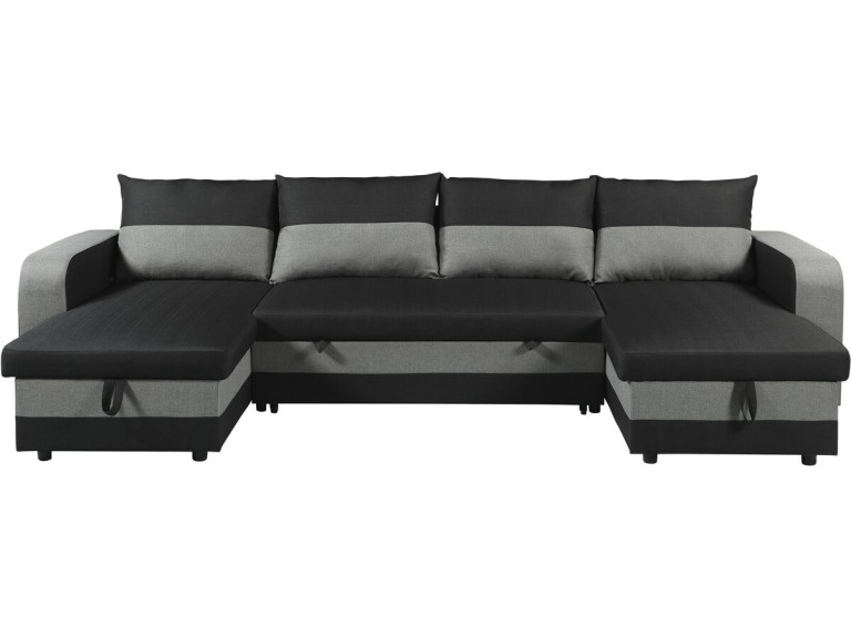 Panorama-Ecksofa mit Stoffbezug "Victor" - 4-Sitzer - Schwarz