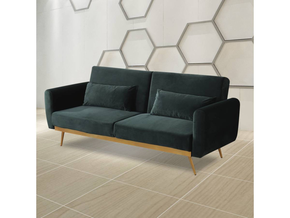 Schlafsofa aus Samt "Donia" - 203 x 81 x 83 cm - 3-Sitzer - Dunkelgrün
