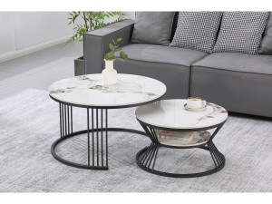 2er-Set Couchtische aus Keramik "Ombre" - 70 x 70 x 45 cm - Weiß 2
