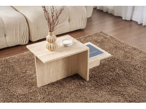 Couchtisch „Harmony“ aus Holz – 80 x 40 x 40 cm – Travertin 2