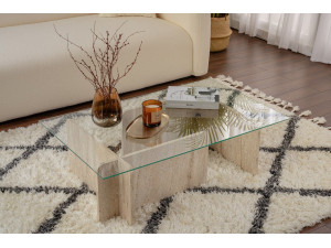 Couchtisch „Flavio“ aus Holz – 105 x 65 x 30 cm – Travertin 2