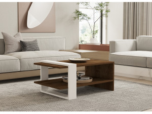 Couchtisch aus Holz "Gaye" - 80 x 50 x 35 cm - Walnuss, Weiß 2