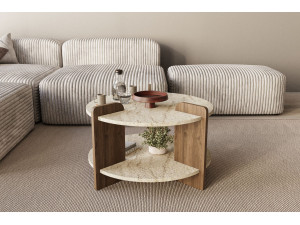 Couchtisch aus Holz "Oalla" 70 x 70 x 45 cm - Travertin 2