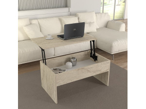 Couchtisch mit Aufbewahrungsbox aus Holz "Akilli" - 90 x 45 x 52 cm - Travertin 2