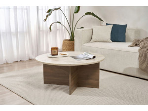 Couchtisch aus Holz "Soleil" - 90 x 90 x 40 cm - Travertin 2