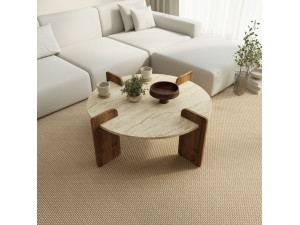 Couchtisch aus Holz "Avoure" - 90 x 90 x 35 cm - Travertin 2