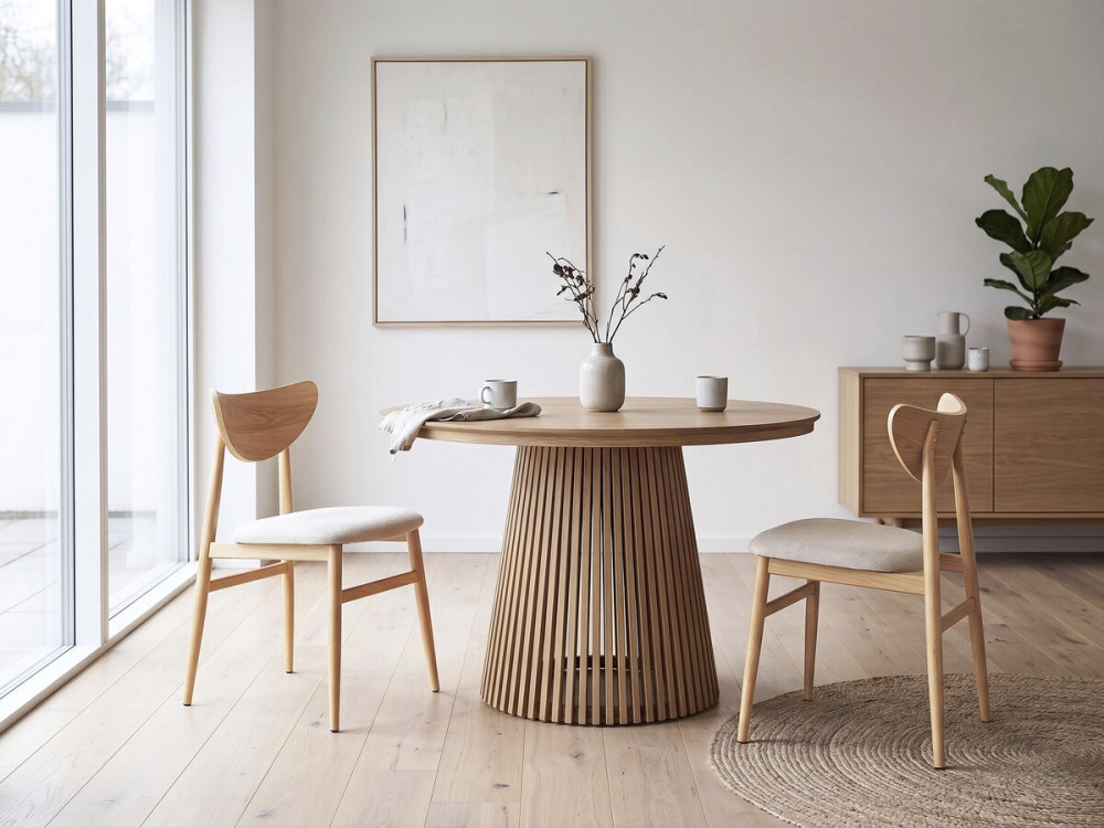 Satz von 2 skandinavischen Esszimmerstühlen aus Holz "Lumbra" - Beige