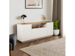 Holzbüffet "Arista" - 180 x 44.5 x 75 cm - Weiß / Eiche Cadiz 2
