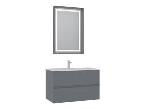 Waschtisch-Set mit Spiegel (2-teilig) „Nest 91 v2“ – 91 x 51 x 55 cm – Mattgrau