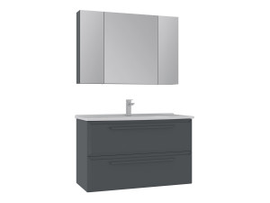 Waschtisch-Set mit Spiegel (2-teilig) „Nuvola 100 v2“ – 100 x 50 x 62 cm – Anthrazit