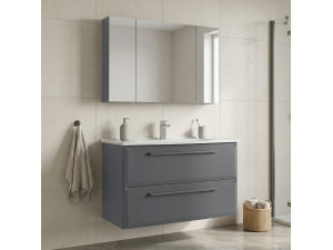 Waschtisch-Set mit Spiegel (2-teilig) „Nuvola 100 v2“ – 100 x 50 x 62 cm – Grau 2