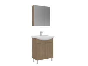 Waschtisch-Set mit Spiegel (2-teilig) „Purus 65“ – 65 x 50 x 83 cm – Eiche