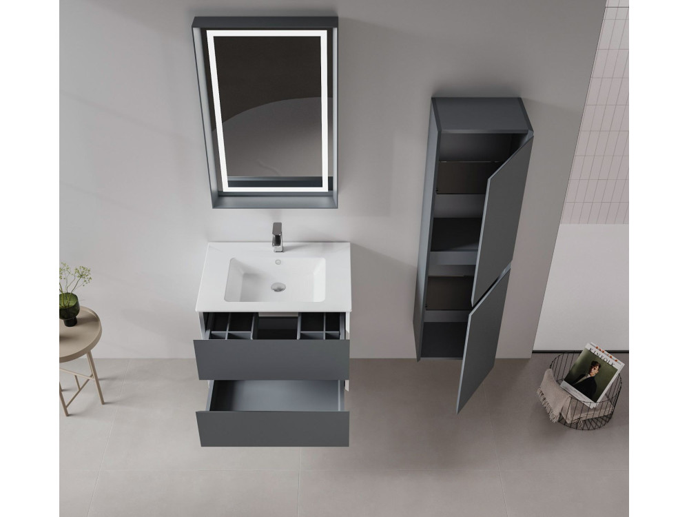 Waschtisch-Set mit Spiegel (2-teilig) „Nest 71 v2“ – 71 x 51 x 55 cm – Anthrazit matt