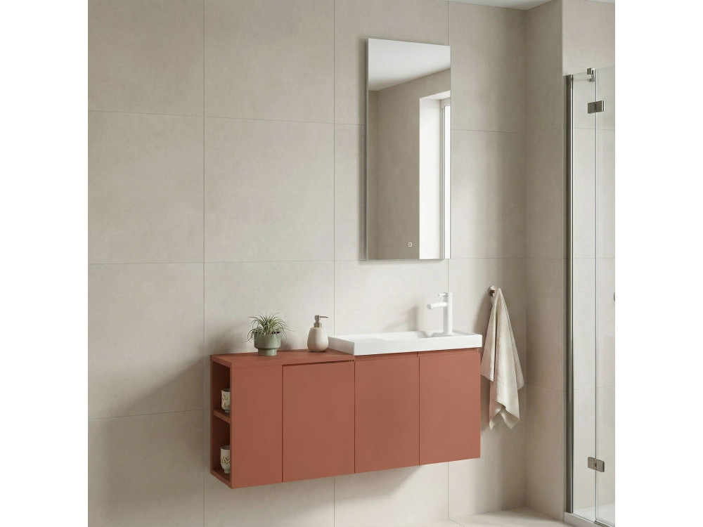 Waschtisch-Set mit Spiegel (2-teilig) „Ferla 110“ – 110 x 22 x 45 cm – Matt-Zimt