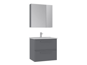 Waschtisch-Set mit Spiegel (2-teilig) „Nuvola 65 v2“ – 65 x 50 x 62 cm – Grau