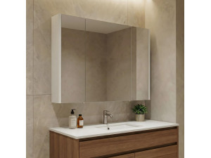 Badezimmerschrank mit Spiegel „Arno 100“ – 100 x 16 x 66 cm – Weiß 2