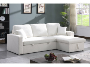 Ecksofa reversibel mit Schlaffunktion und Stauraum „Alain“ - 3-Sitzer - Bouclé-Stoff -  Weiß 2