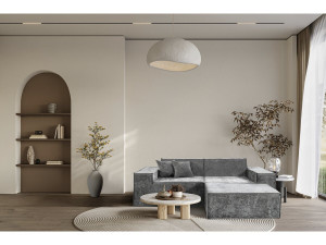 Modulares Einzelsofa mit Ottomane „Lusso“ aus strukturiertem Stoff - 3-Sitzer - Grau 2