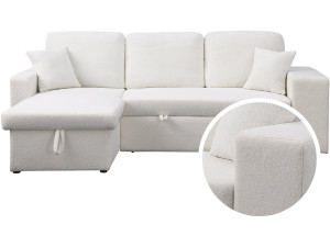 Ecksofa aus Bouclé-Stoff mit Schlaffunktion "Axel" - 3-Sitzer - Weiß