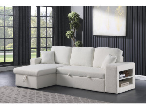 Ecksofa aus Bouclé-Stoff mit Schlaffunktion "Axel" - 3-Sitzer - Weiß 2