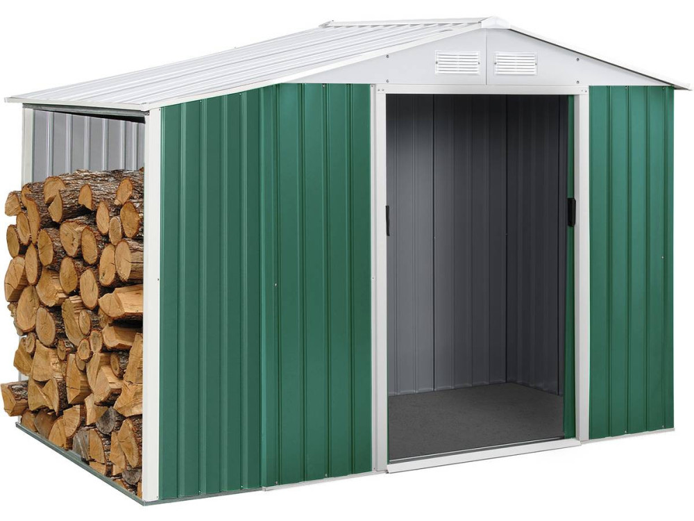 Gerätehaus aus Metall "Rosas" 2,71 m² mit Holzunterstand - Grün