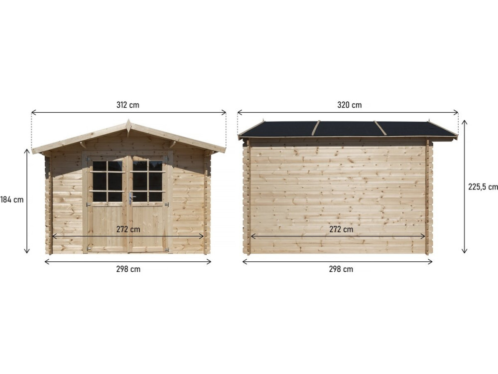 Gartenhaus aus Holz 9,4 m² "Lys" - 320 x 298 x 225 cm - 28 mm