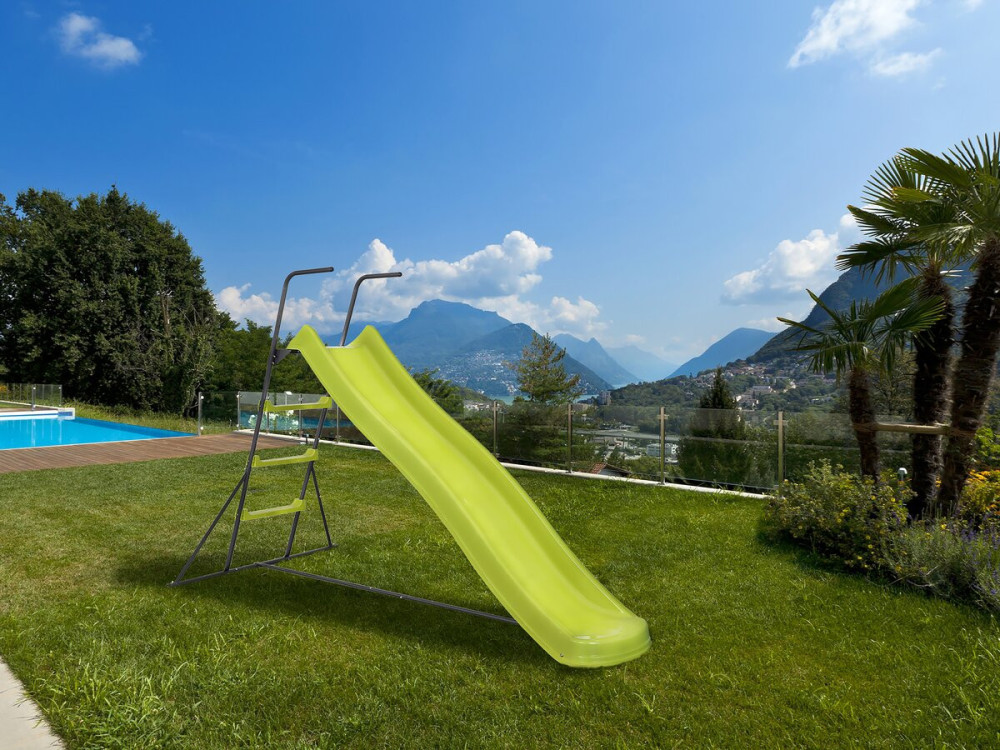 Outdoor-Rutsche mit Doppelwelle "Poly" in grün - 240 x 24 x 156 cm
