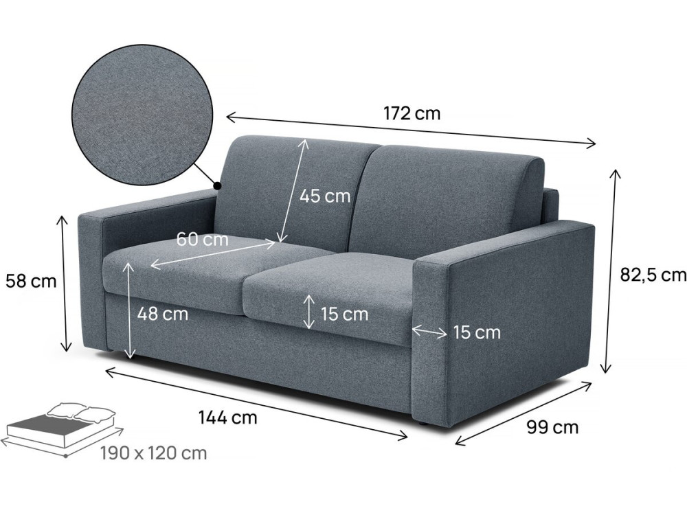 Express-Sofa "Diana" mit Schlaffunktion aus Stoff, 120 cm Bett, 2 Plätze, Grau