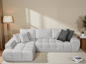 Ecksofa links, Stoff, Bubble-Stil "Sidonie" - 4-Sitzer - Grau 2