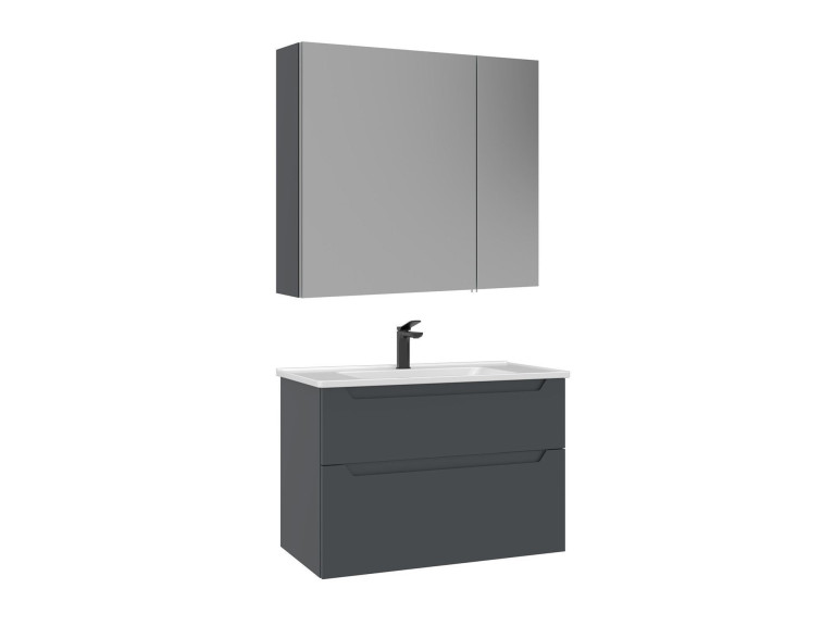 Waschtisch-Set mit Spiegel (2-teilig) „Messina 85 v2“ – 85 x 45 x 55 cm – Anthrazit matt