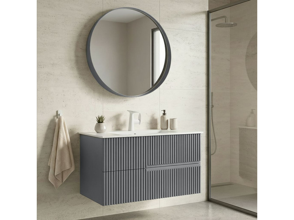 Waschtisch-Set mit Spiegel (2-teilig) „Moonlight 90 v2“ – 91 x 51 x 51 cm – Mattgrau