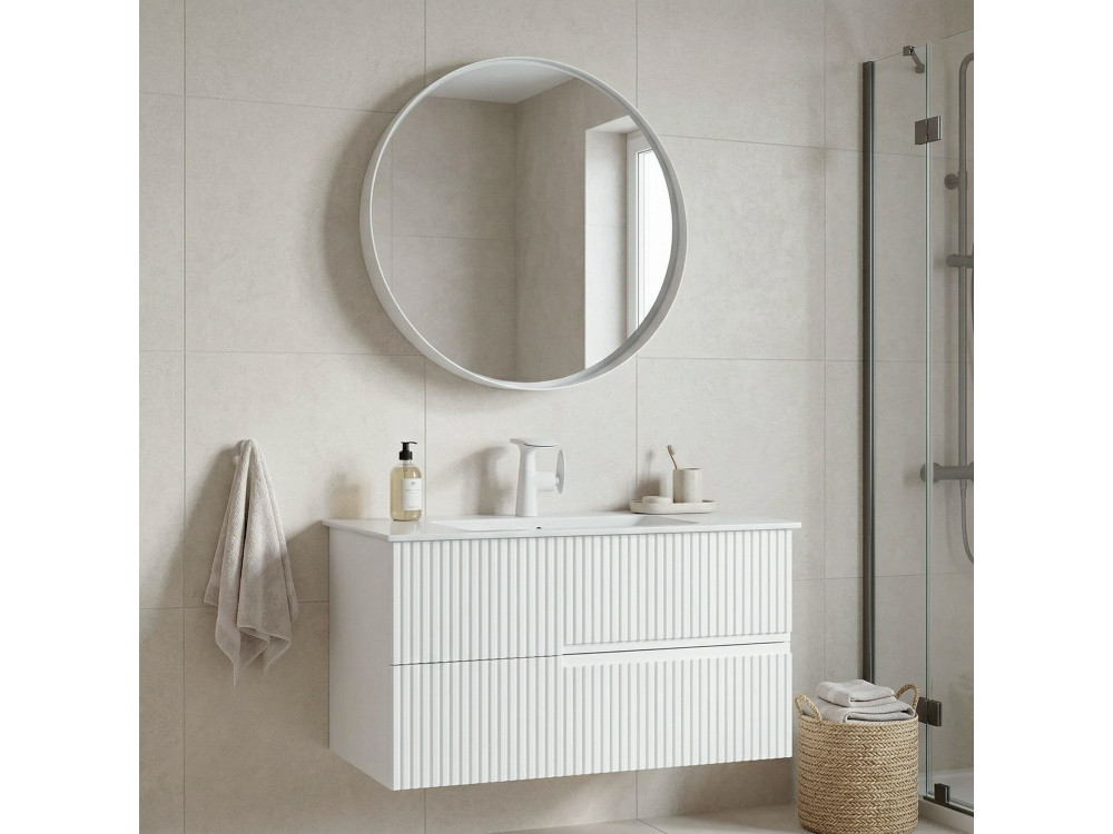 Waschtisch-Set mit Spiegel (2-teilig) „Moonlight 90 v2“ – 91 x 51 x 51 cm – Mattweiß