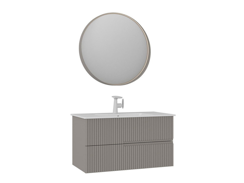 Waschtisch-Set mit Spiegel (2-teilig) „Moonlight 90 v2“ – 91 x 51 x 51 cm – Matte Mink