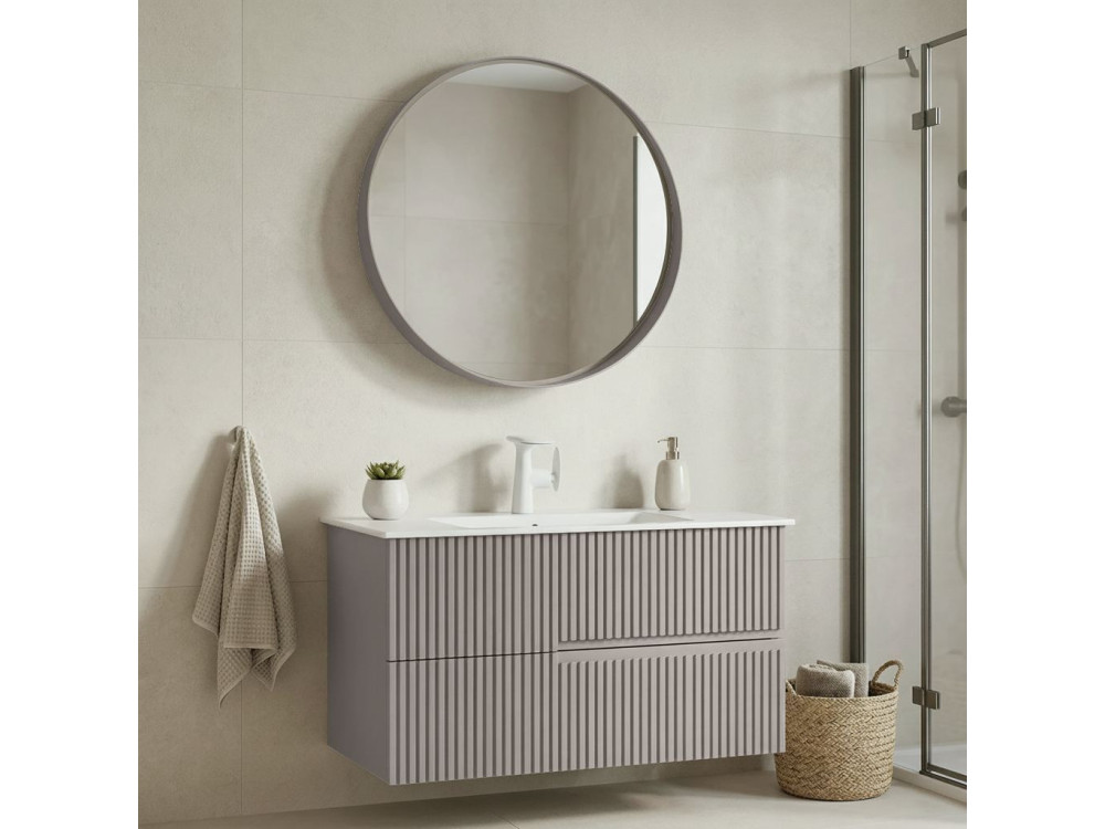 Waschtisch-Set mit Spiegel (2-teilig) „Moonlight 90 v2“ – 91 x 51 x 51 cm – Matte Mink