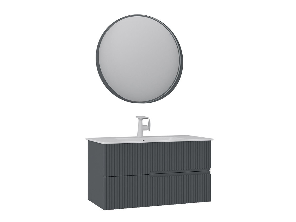 Waschtisch-Set mit Spiegel (2-teilig) „Moonlight 90 v2“ – 91 x 51 x 51 cm – Anthrazit matt