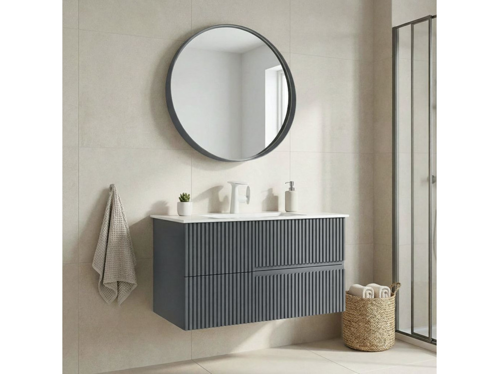 Waschtisch-Set mit Spiegel (2-teilig) „Moonlight 90 v2“ – 91 x 51 x 51 cm – Anthrazit matt