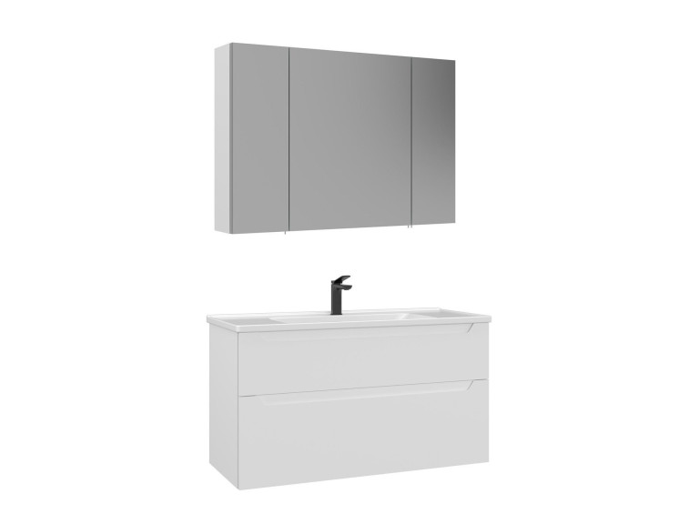 Waschtisch-Set mit Spiegel (2-teilig) „Messina 100 v2“ – 100 x 45 x 55 cm – Mattweiß
