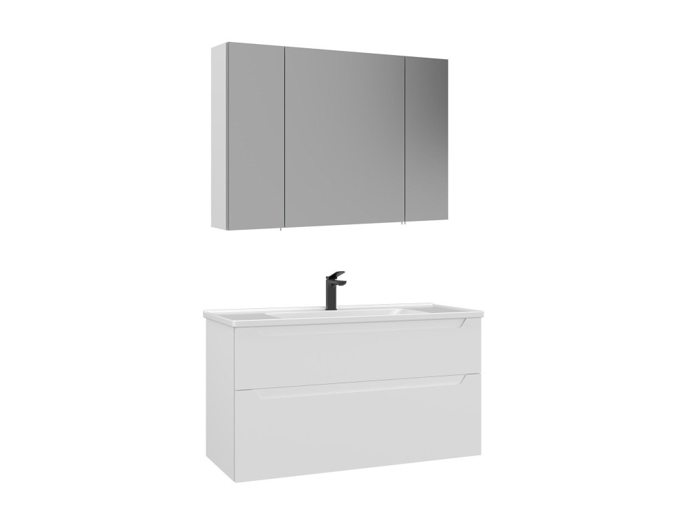 Waschtisch-Set mit Spiegel (2-teilig) „Messina 100 v2“ – 100 x 45 x 55 cm – Mattweiß